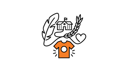 A creative line art illustration featuring a school building with a feather quill wheat stalk and heart. © Majid_Sa'dan