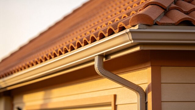 Roof with tiles and gutter
