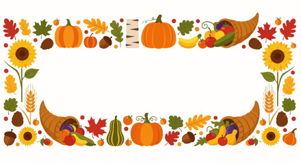 Autumn Harvest Cornucopia Border with Pumpkins and Leaves © Telo