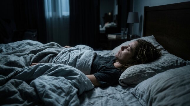 Peaceful Slumber Ensues In Dimly Lit Bedroom At Night