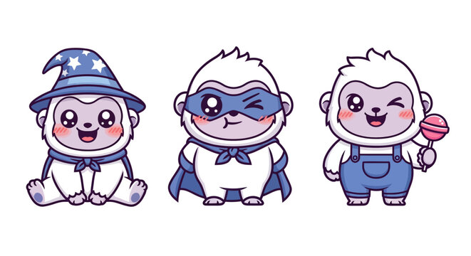 Cute Cartoon Monkeys in Fun Costumes and Outfits.