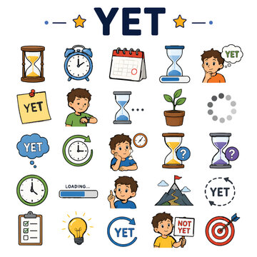 Yet Line Art Icons Set, Time, Delay, Progress and Waiting Concept Vector Illustration
