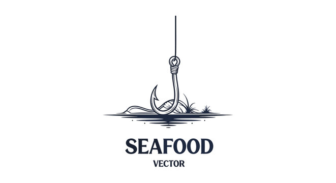 Minimalist Seafood Logo with Fish Hook Design.