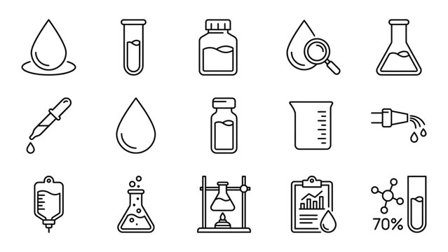Science laboratory equipment icons and symbols.