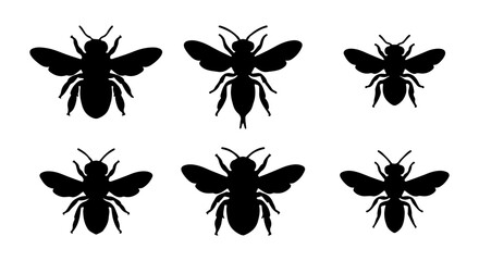 Bee silhouette icon set, insect vector illustration, white background © sarmin