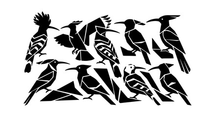 Hoopoe bird icon set silhouette, white background, vector Illustration © Rubi