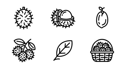 Obraz premium Tropical fruits icon set outline, white background, vector Illustration