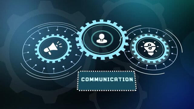 Global business communication and automated digital marketing campaign network background with cogs.