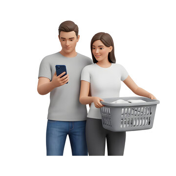 3D Render of Couple Doing Laundry Together