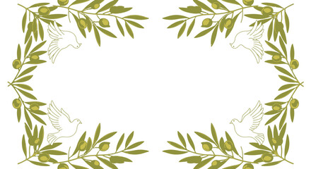 Fototapeta premium Olive Branch and Dove Border Design for Peace and Celebration