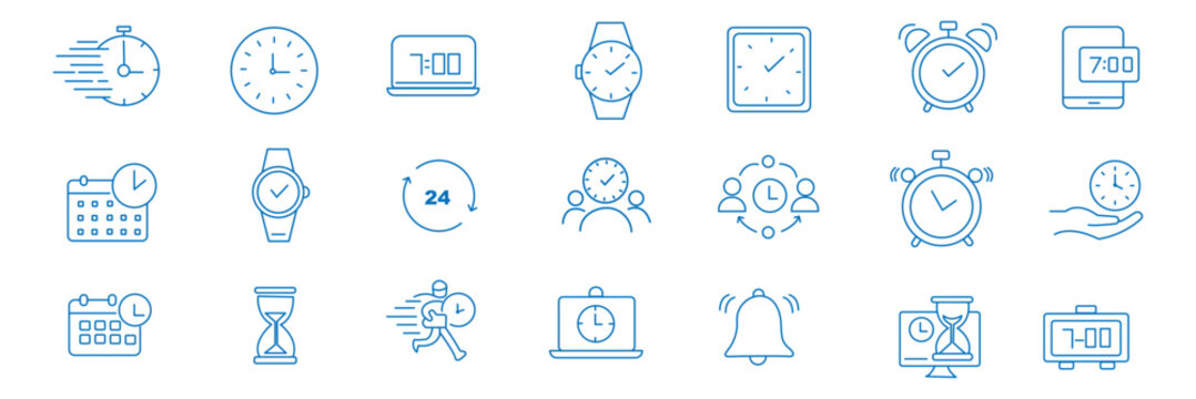 Clock icon set. Vector Time and Clock icons set. Horizontal set of analog clock icon symbol .Circle arrow icon. Vector illustration.
