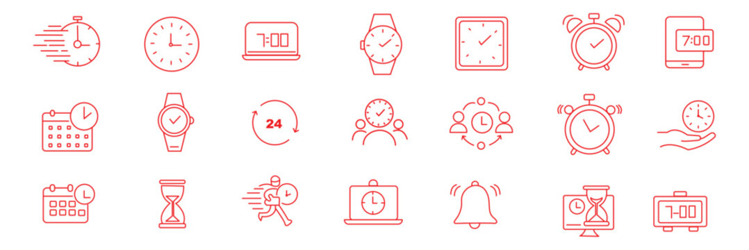 Clock icon set. Vector Time and Clock icons set. Horizontal set of analog clock icon symbol .Circle arrow icon. Vector illustration.