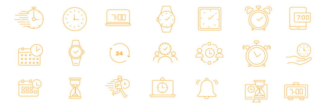 Clock icon set. Vector Time and Clock icons set. Horizontal set of analog clock icon symbol .Circle arrow icon. Vector illustration.