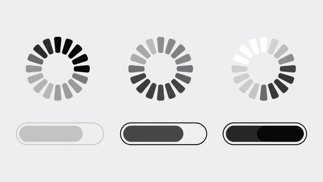 Loading icons and progress bars in various gray shades