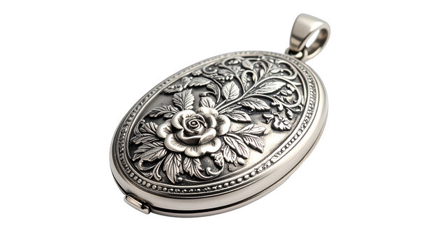 Exquisite antique silver oval locket pendant adorned with intricate floral engraving, a timeless piece of jewelry