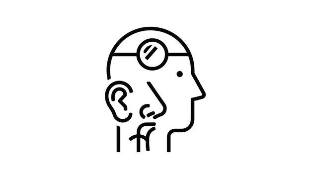 Medical line icon depicts a human head profile with symbolic anatomical structures for ear nose and throat doctor specialization services.