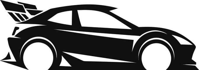 Black sports car vector, racing car silhouette, speedster illustration, automotive design element © SetuRani