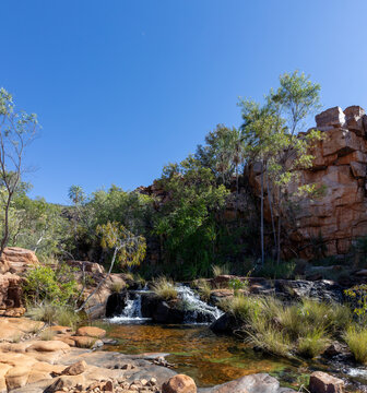 Cascading waterfall at the top section of Champagne Springs, East Kimberley, Western Australia