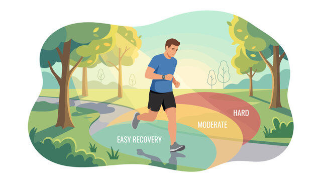 Man Jogging in Park with Training Intensity Zones Concept
