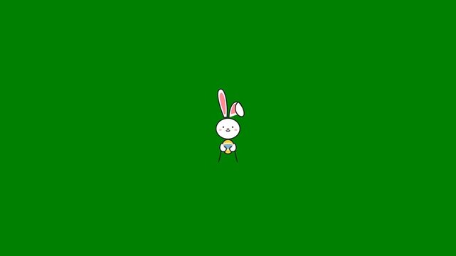 Animated cartoon rabbit character popping up on solid green background