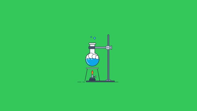 Animated chemistry experiment bubbling flask on laboratory stand