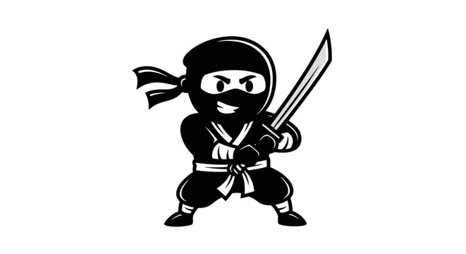 A cartoon illustration of a black ninja warrior holding a sword, ready for action.