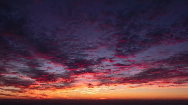 Calming timelaps B roll of a vibrant sunset and twilight sky with dynamic clouds at the horizon