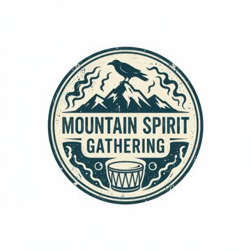 Mountain Spirit Gathering Emblem on Antique Round Seal Background with Nature Motifs
