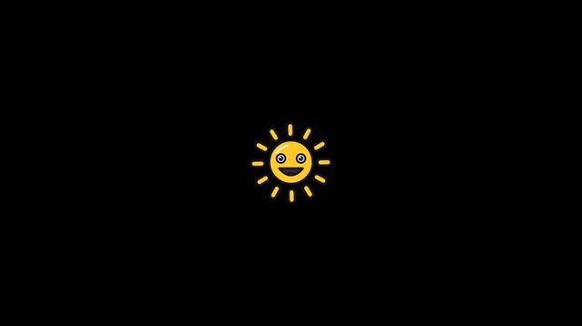 Animated golden sun icon with smiling face radiating rays against a black background
