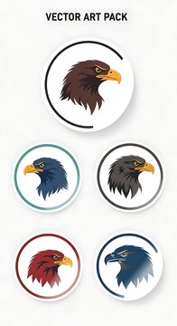 Vector illustrations of various colorful parrots in circles.