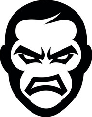 Angry gorilla face, aggressive monkey icon, black and white illustration, emotive primate portrait © Sawmraj