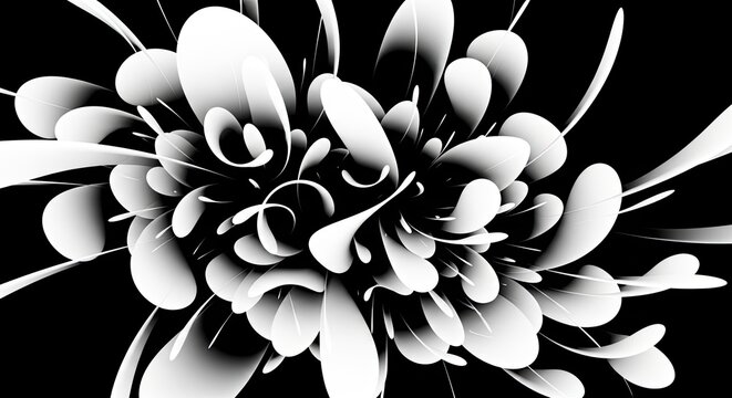 Abstract white organic floral shapes on black background