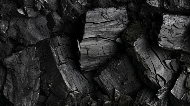 Closeup of cracked charcoal pile texture