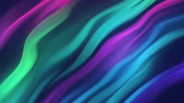 Abstract swirling waves of vibrant green, blue, and purple light creating a mesmerizing and dynamic fluid motion background