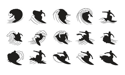 Obraz premium Set of surfing silhouettes