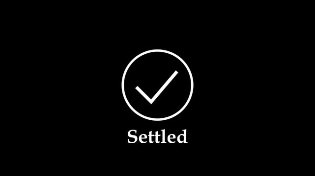 Minimalist animated checkmark with settled text overlay, motion for business, financial, e-commerce, and digital interface user experience projects