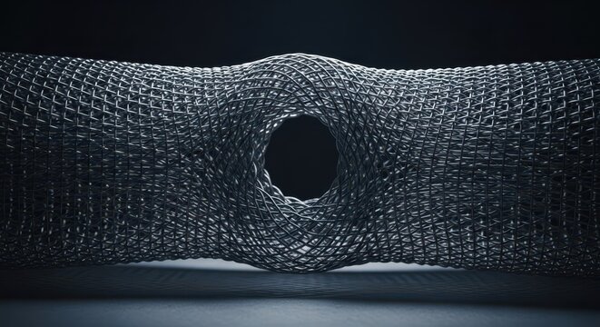 Intricate Metal Mesh Structure with Central Opening Compressed Form