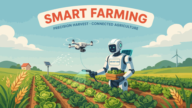 Robot precision farming drone agriculture field crops vegetables wind turbines