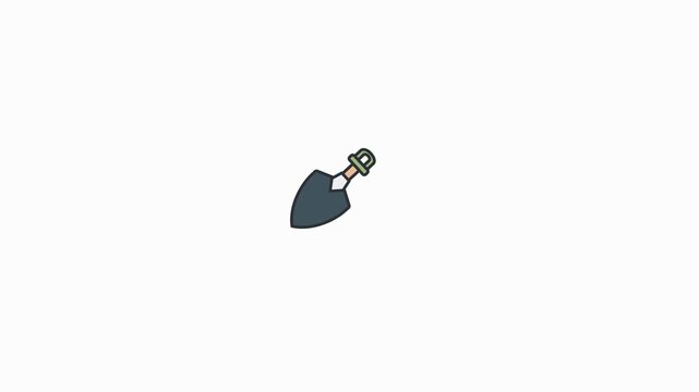 Minimalist illustration of a metallic gardening trowel on a clean white background