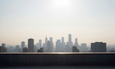 Naklejka premium Skyline cityscape at dusk with hazy atmosphere and modern skyscrapers in urban landscape