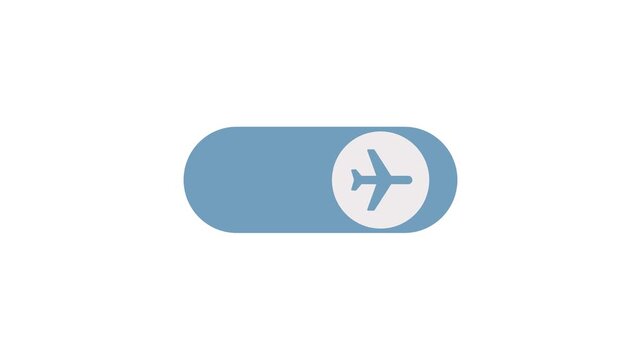 Blue airplane mode toggle switch button on a clean white background perfect for UI/UX mobile app 4k animation.