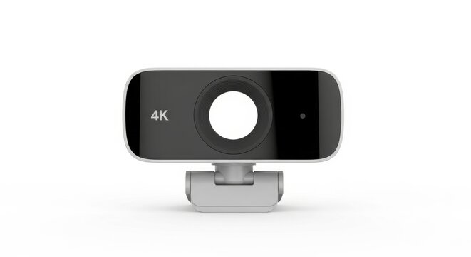 4K webcam mounted on silver stand for video conferencing setup