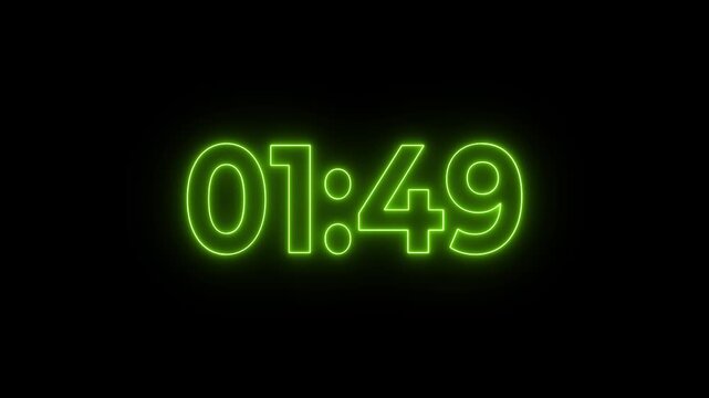 Animation of glowing neon icon,Dynamic 2 Minute Countdown Animation Engaging Timer Visuals for Events.