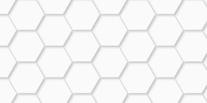 White hexagon bee cube element grid tiles emboss seamless pattern white paper texture futuristic business. vector honeycomb web banner texture background.