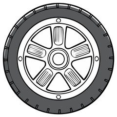 Obraz premium Stylized Cartoon Wheel with Five Spoke Rim and Tread Pattern