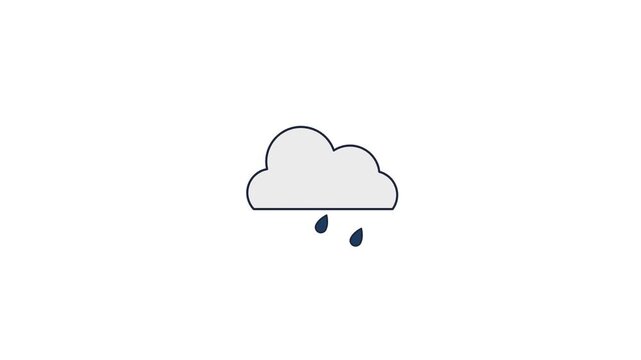 Simple line art icon of a cloud with falling rain drops on a white background