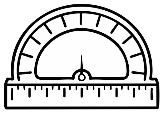 Hand drawn icon of a protractor for measuring angles on a white background