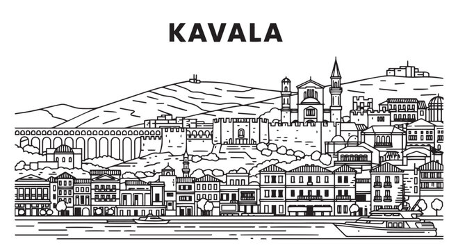Kavala Greece Skyline Illustration