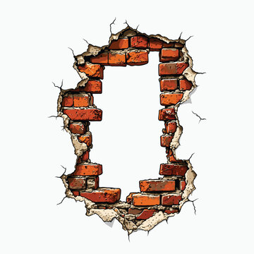 Broken wall with exposed bricks vector illustration