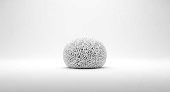 White spherical textured object on plain light background